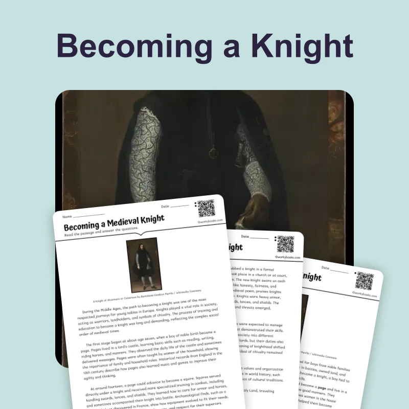 Becoming a Knight — reading — reading comprehension for Grade 5, Grade 6, Grade 7, Grade 8, page 1 of 4