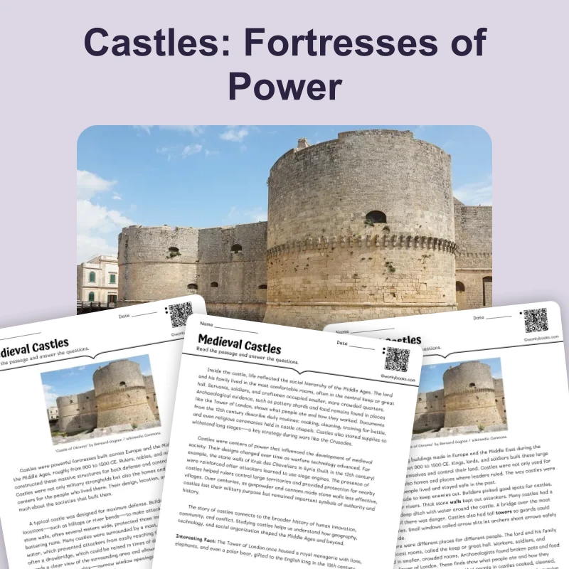 Medieval Castles — reading — reading comprehension for Grade 5, Grade 6, Grade 7, Grade 8, page 1 of 4