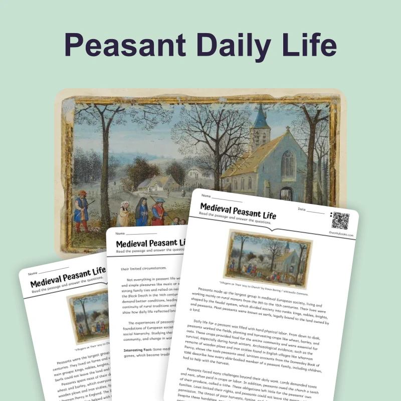 Medieval Peasant Life — reading — reading comprehension for Grade 5, Grade 6, Grade 7, Grade 8, page 1 of 4