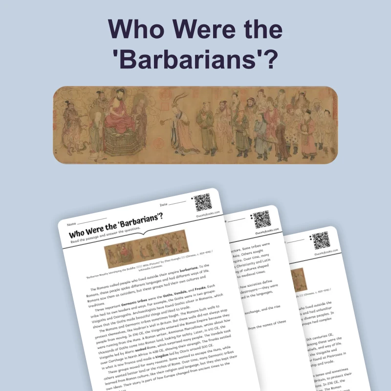 Who Were the 'Barbarians'? — reading — reading comprehension for Grade 5, Grade 6, Grade 7, Grade 8, page 1 of 4