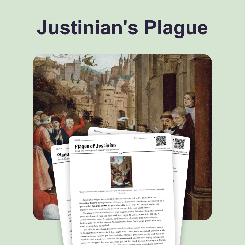 Plague of Justinian — reading — reading comprehension for Grade 5, Grade 6, Grade 7, Grade 8, page 1 of 4