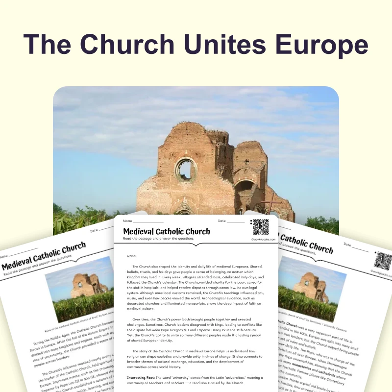 Medieval Church — reading — reading comprehension for Grade 5, Grade 6, Grade 7, Grade 8, page 1 of 4