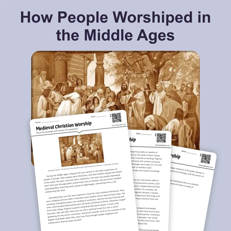 Medieval Christian Worship — reading — reading comprehension for Grade 5, Grade 6, Grade 7, Grade 8, page 1 of 4