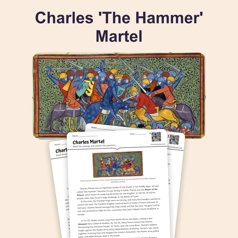 Charles Martel — reading — reading comprehension for Grade 5, Grade 6, Grade 7, Grade 8, page 1 of 4