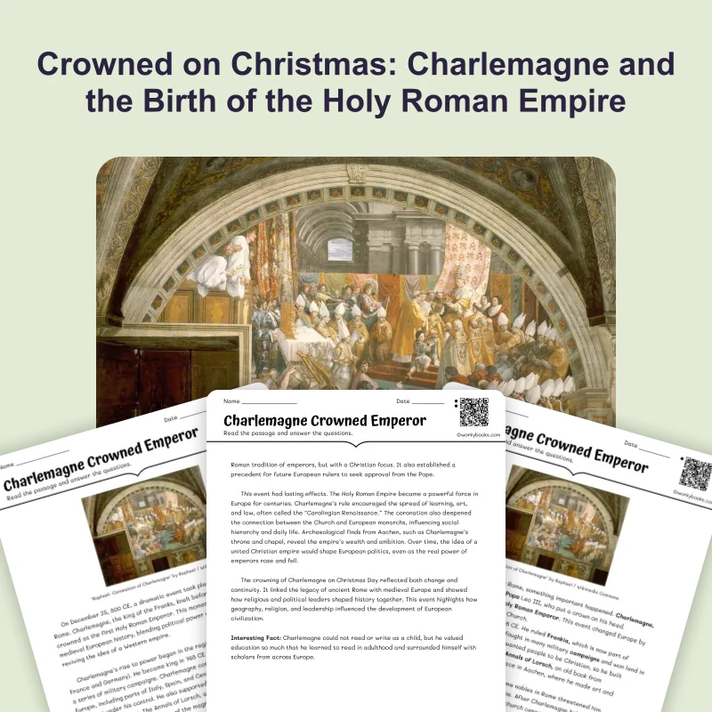 Charlemagne Crowned Emperor — reading — reading comprehension for Grade 5, Grade 6, Grade 7, Grade 8, page 1 of 4