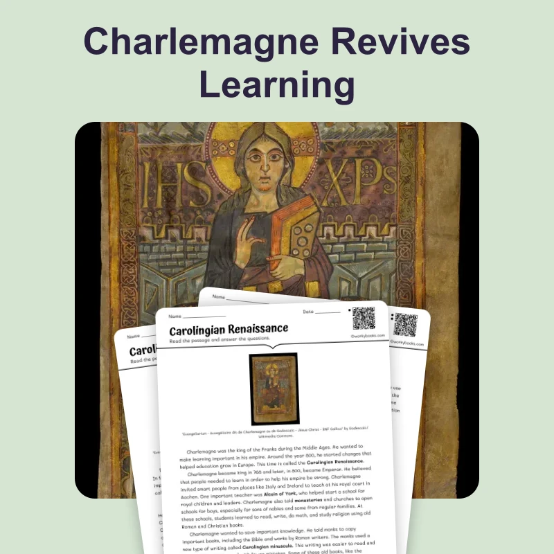 Carolingian Renaissance — reading — reading comprehension for Grade 5, Grade 6, Grade 7, Grade 8, page 1 of 4