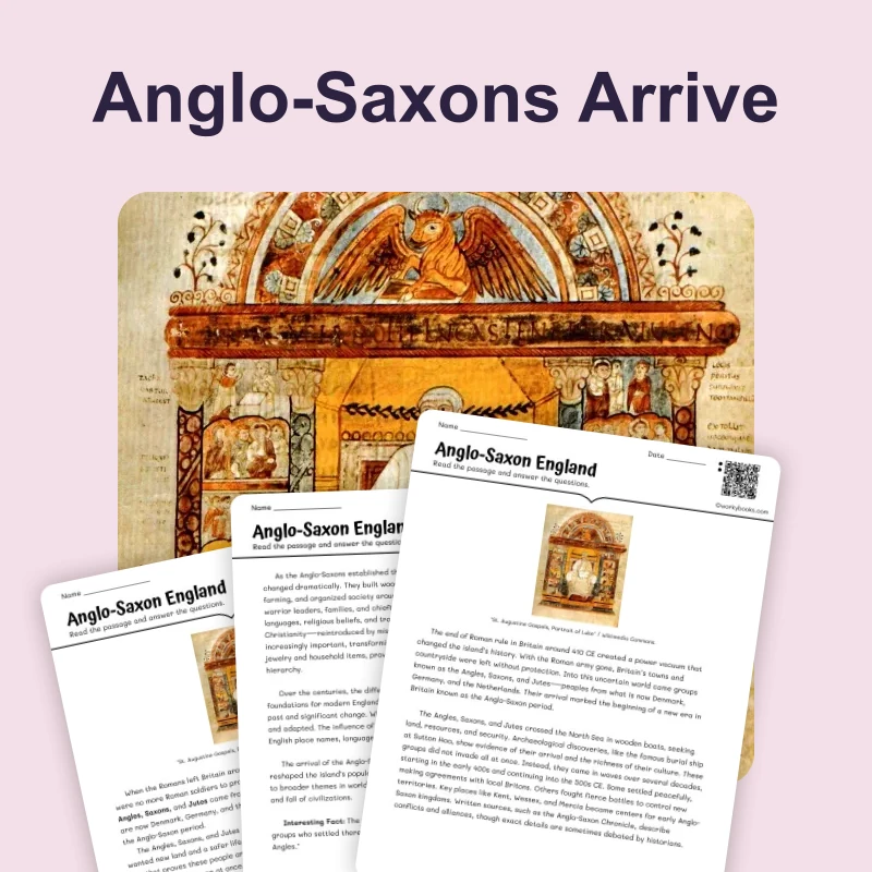 Anglo-Saxon England — reading — reading comprehension for Grade 5, Grade 6, Grade 7, Grade 8, page 1 of 4
