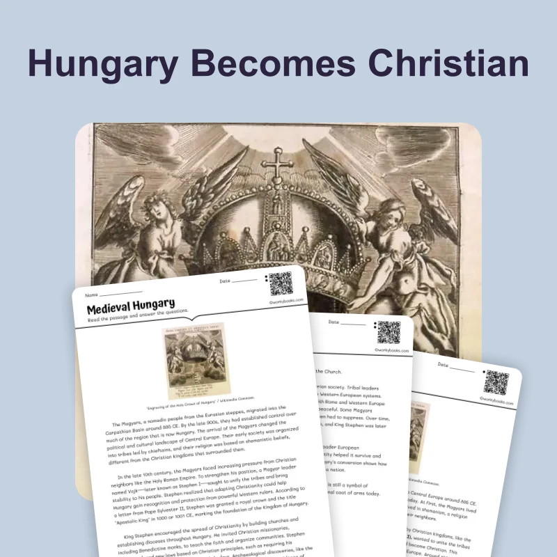 Medieval Hungary — reading — reading comprehension for Grade 5, Grade 6, Grade 7, Grade 8, page 1 of 4