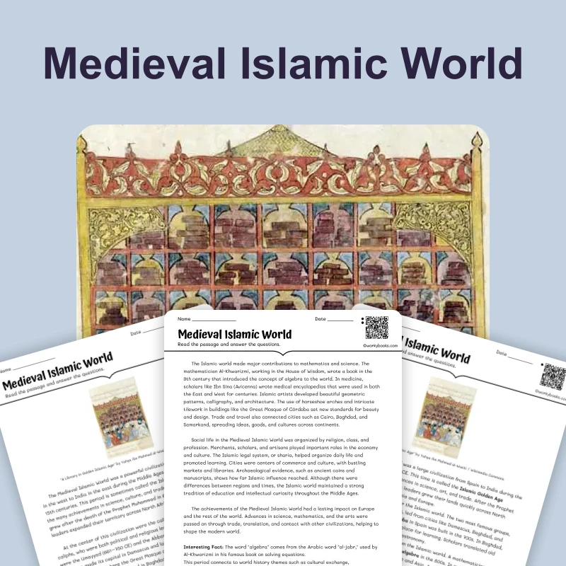 Medieval Islamic World — reading — reading comprehension for Grade 5, Grade 6, Grade 7, Grade 8, page 1 of 4