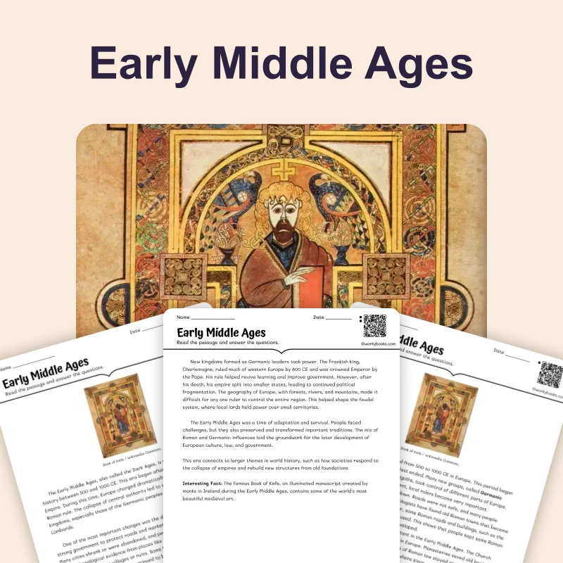 Early Middle Ages — reading — reading comprehension for Grade 5, Grade 6, Grade 7, Grade 8, page 1 of 4