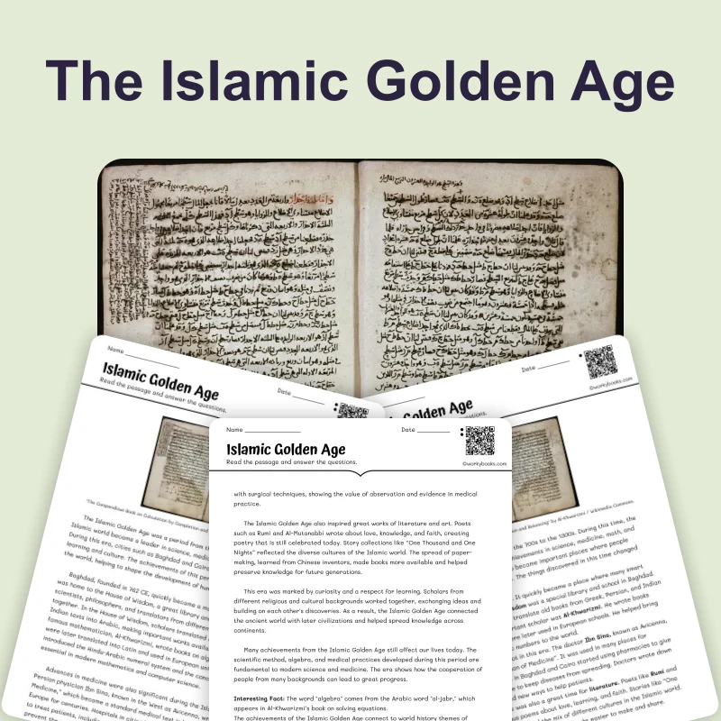 Islamic Golden Age — reading — reading comprehension for Grade 5, Grade 6, Grade 7, Grade 8, page 1 of 4