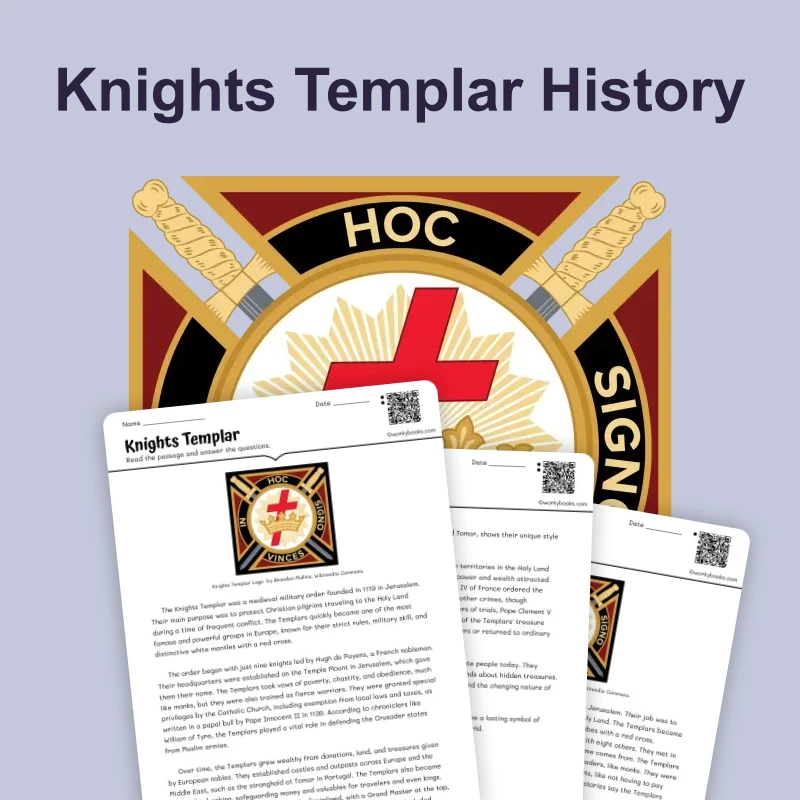 Knights Templar — reading — reading comprehension for Grade 5, Grade 6, Grade 7, Grade 8, page 1 of 4