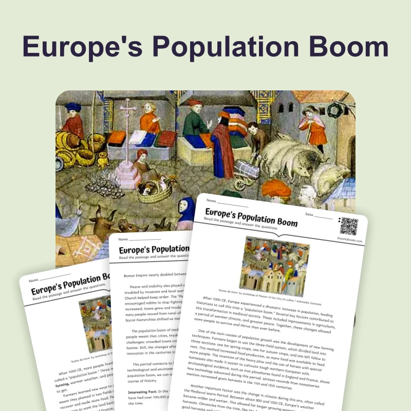 Medieval Population Growth — reading — reading comprehension for Grade 5, Grade 6, Grade 7, Grade 8, page 1 of 4