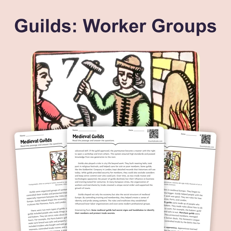 Medieval Guilds — reading — reading comprehension for Grade 5, Grade 6, Grade 7, Grade 8, page 1 of 4