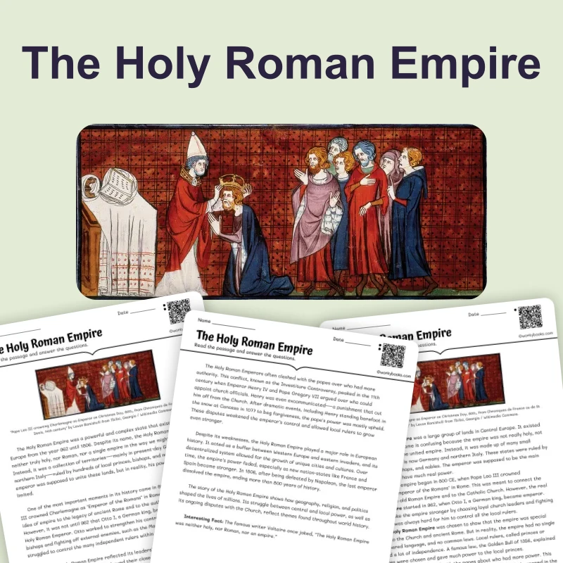 Holy Roman Empire — reading — reading comprehension for Grade 5, Grade 6, Grade 7, Grade 8, page 1 of 4