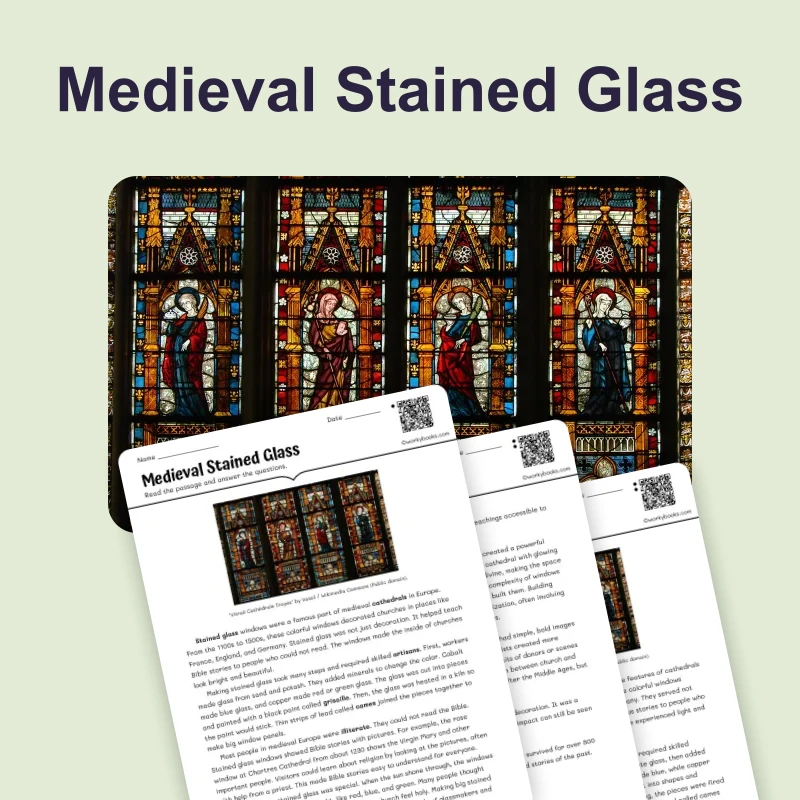 Medieval Stained Glass — reading — reading comprehension for Grade 5, Grade 6, Grade 7, Grade 8, page 1 of 4