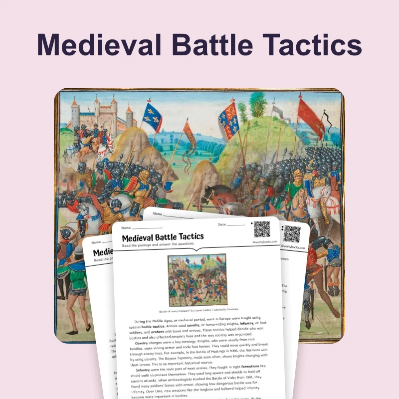 Medieval Battle Tactics — reading — reading comprehension for Grade 5, Grade 6, Grade 7, Grade 8, page 1 of 4