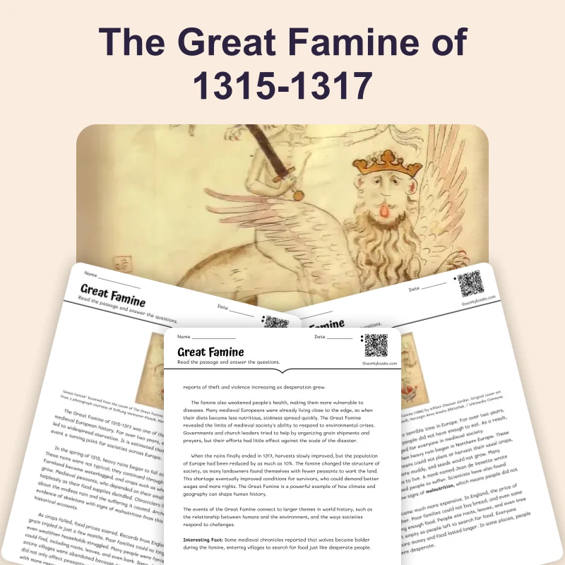 Great Famine — reading — reading comprehension for Grade 5, Grade 6, Grade 7, Grade 8, page 1 of 4
