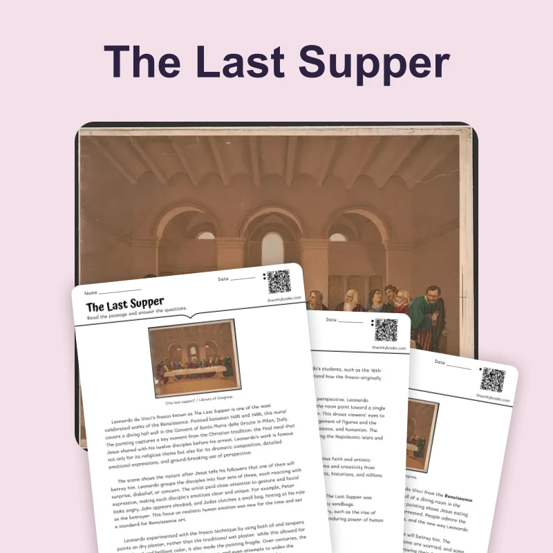 The Last Supper — reading — reading comprehension for Grade 5, Grade 6, Grade 7, Grade 8, page 1 of 4