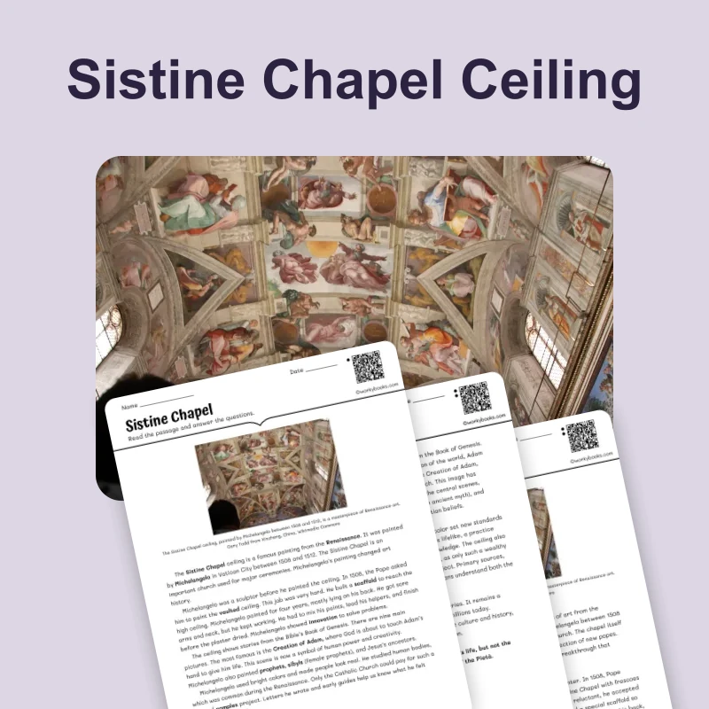 Sistine Chapel — reading — reading comprehension for Grade 5, Grade 6, Grade 7, Grade 8, page 1 of 4
