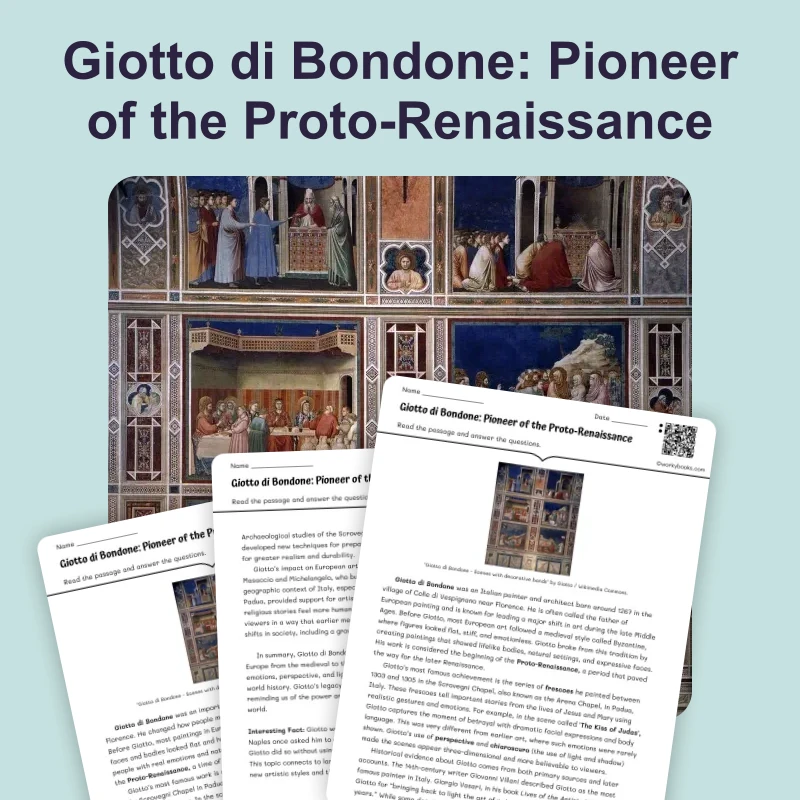 Giotto di Bondone — reading — reading comprehension for Grade 5, Grade 6, Grade 7, Grade 8, page 1 of 4