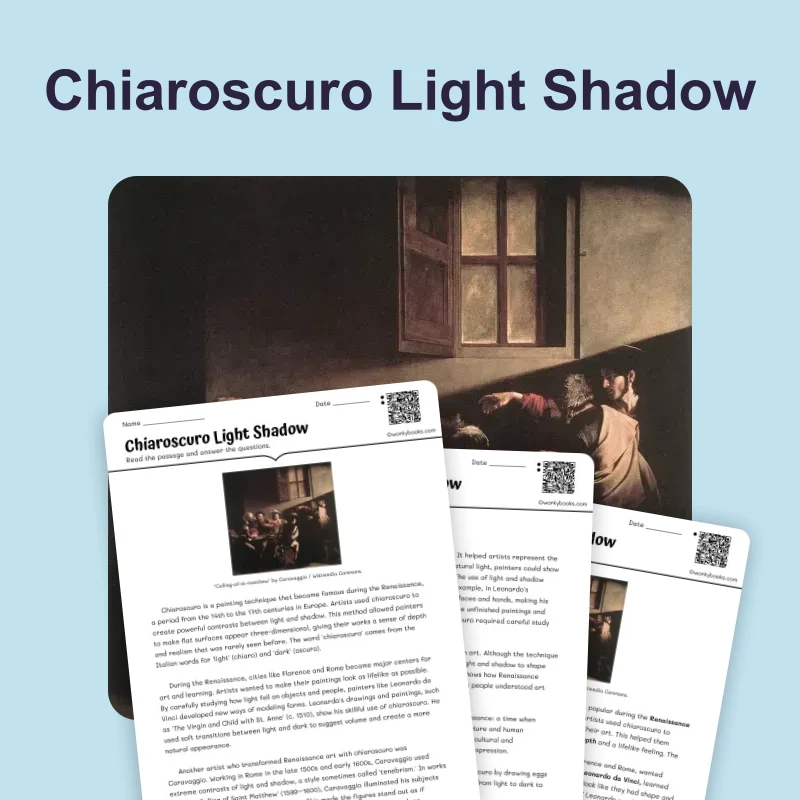 Chiaroscuro Technique — reading — reading comprehension for Grade 5, Grade 6, Grade 7, Grade 8, page 1 of 4