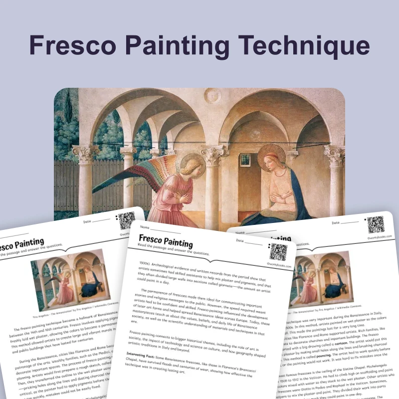 Fresco Painting — reading — reading comprehension for Grade 5, Grade 6, Grade 7, Grade 8, page 1 of 4