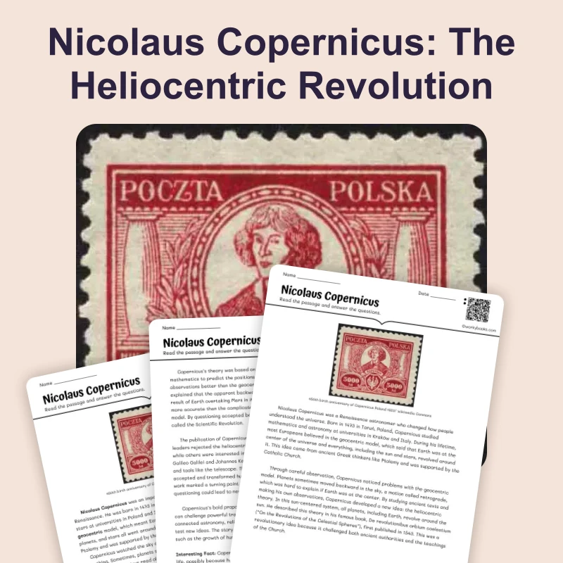 Nicolaus Copernicus — reading — reading comprehension for Grade 5, Grade 6, Grade 7, Grade 8, page 1 of 4