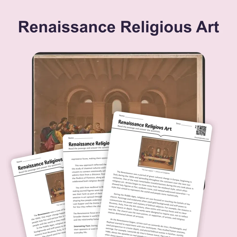 Renaissance Religious Art — reading — reading comprehension for Grade 5, Grade 6, Grade 7, Grade 8, page 1 of 4