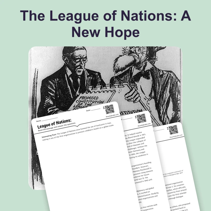 League of Nations — reading — reading comprehension for Grade 5, Grade 6, Grade 7, Grade 8, page 1 of 4