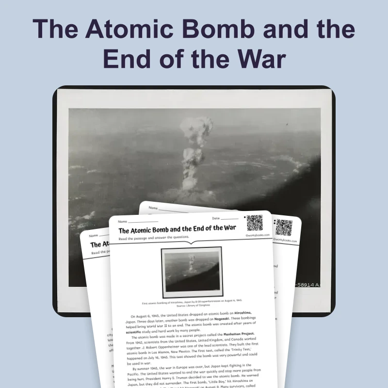 The Atomic Bomb Ends the War — reading — reading comprehension for Grade 5, Grade 6, Grade 7, Grade 8, page 1 of 4