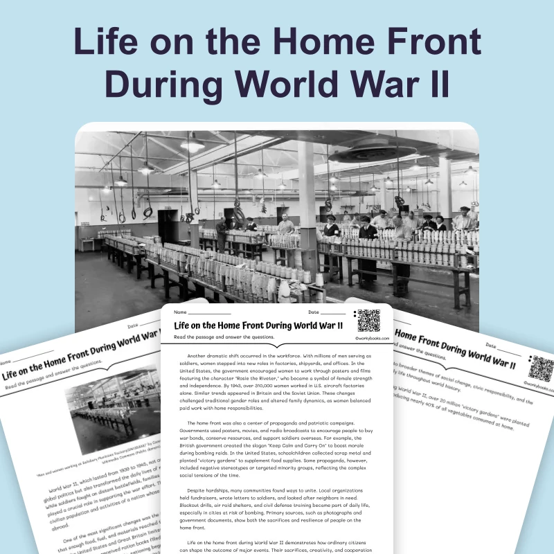 American Life During World War II — reading — reading comprehension for Grade 5, Grade 6, Grade 7, Grade 8, page 1 of 4