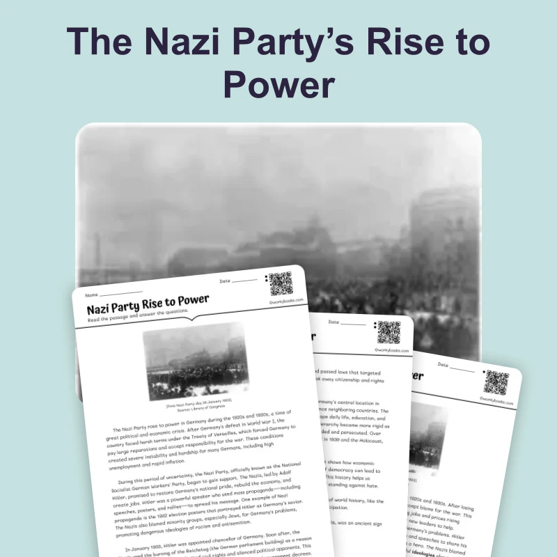 Nazi Party Rise to Power — reading — reading comprehension for Grade 5, Grade 6, Grade 7, Grade 8, page 1 of 4