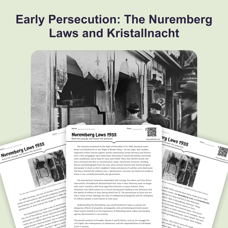 Nuremberg Laws 1935 — reading — reading comprehension for Grade 5, Grade 6, Grade 7, Grade 8, page 1 of 4