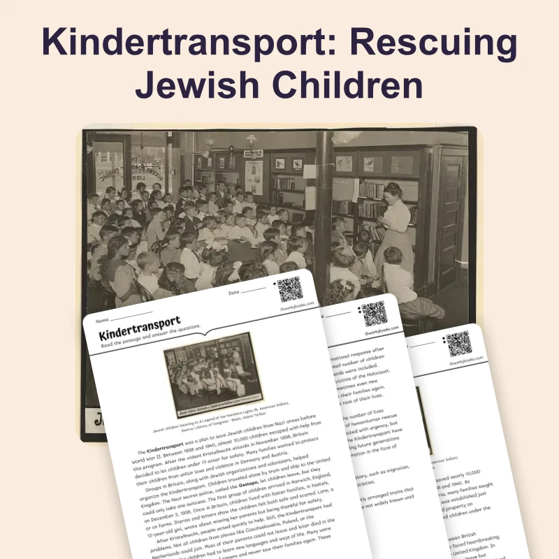 Kindertransport — reading — reading comprehension for Grade 5, Grade 6, Grade 7, Grade 8, page 1 of 4
