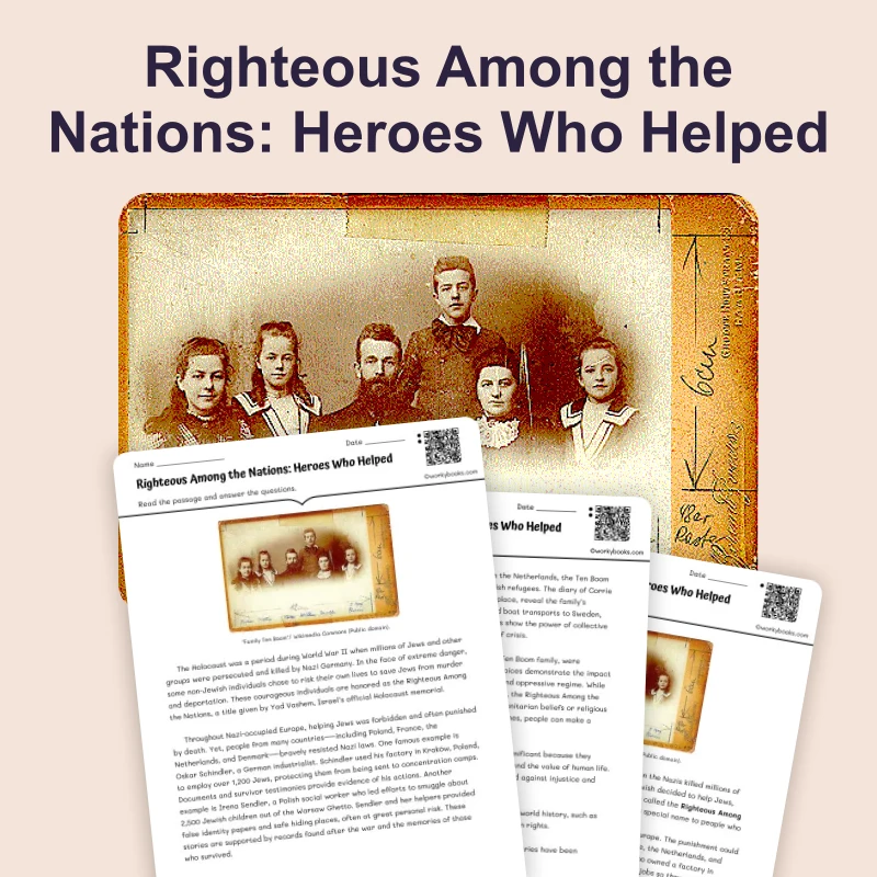 Righteous Among the Nations — reading — reading comprehension for Grade 5, Grade 6, Grade 7, Grade 8, page 1 of 4