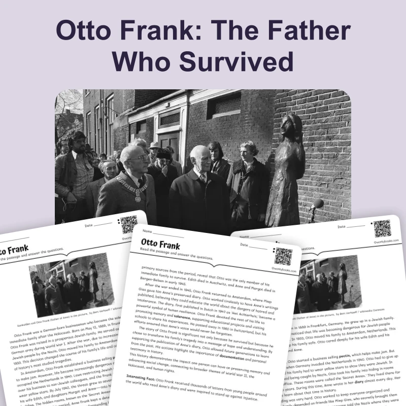 Otto Frank — reading — reading comprehension for Grade 5, Grade 6, Grade 7, Grade 8, page 1 of 4