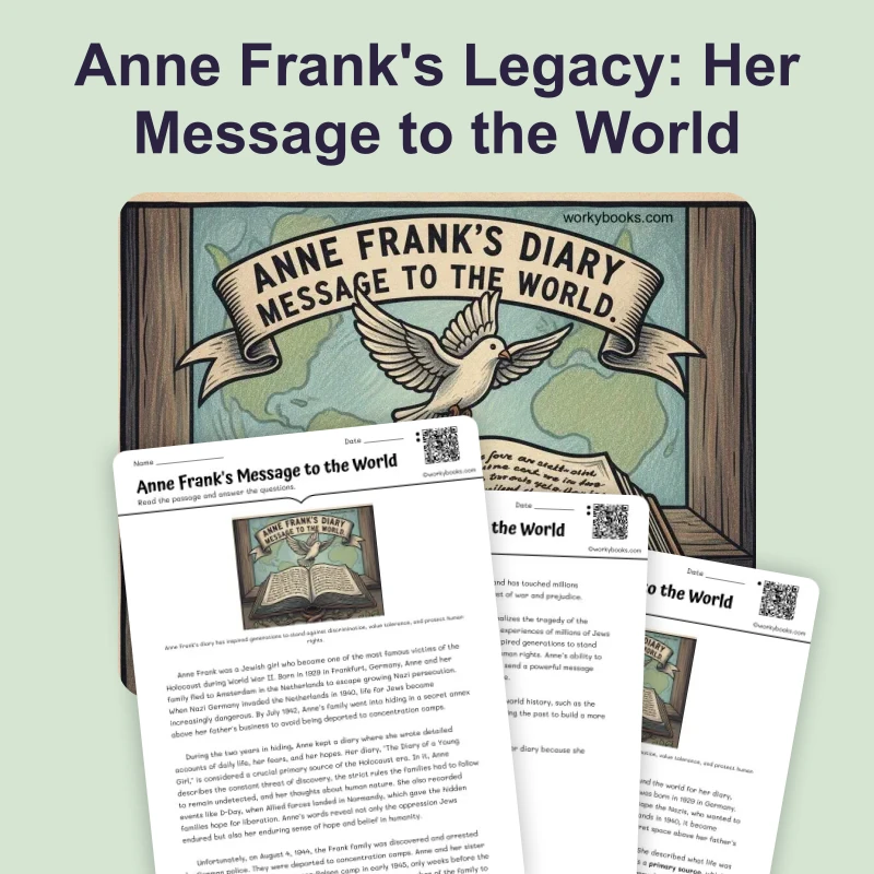 Anne Frank's Message to the World — reading — reading comprehension for Grade 5, Grade 6, Grade 7, Grade 8, page 1 of 4