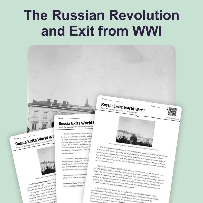 Russia Exits World War I — reading — reading comprehension for Grade 5, Grade 6, Grade 7, Grade 8, page 1 of 4