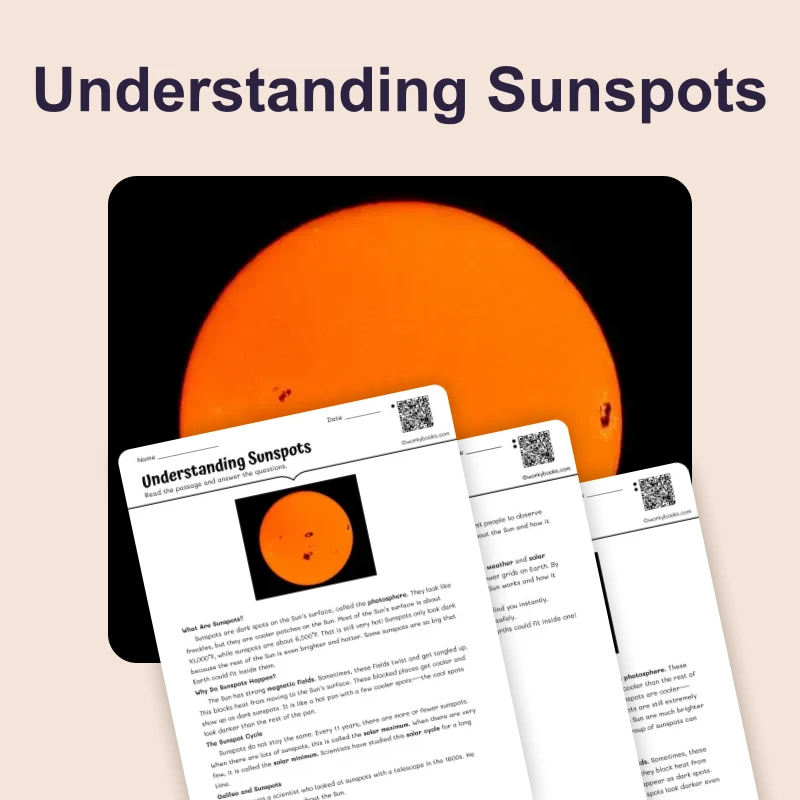 Understanding Sunspots — ela — reading comprehension for Grade 3, Grade 4, Grade 5, Grade 6, page 1 of 4
