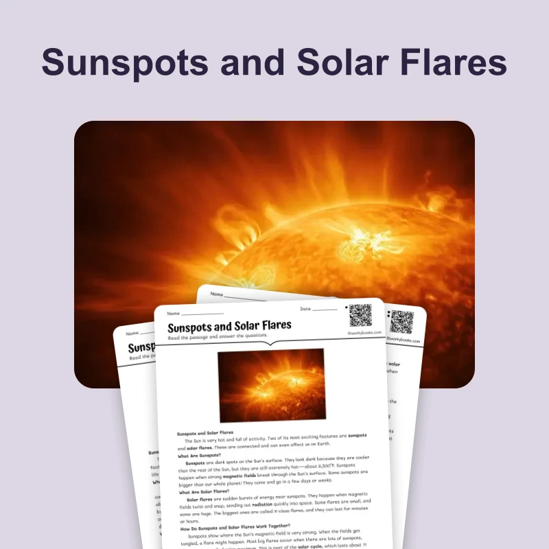 Sunspots and Solar Flares — ela — reading comprehension for Grade 4, Grade 5, page 1 of 4