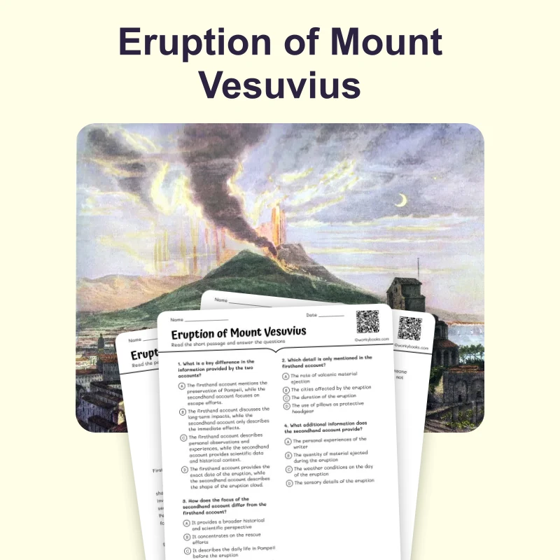 Eruption of Mount Vesuvius — ela — reading comprehension for Grade 4, Grade 5, page 1 of 4