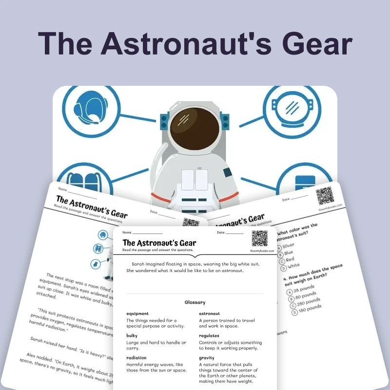 The Astronaut's Gear — ela — reading comprehension for Grade 2, Grade 3, Grade 4, page 1 of 4