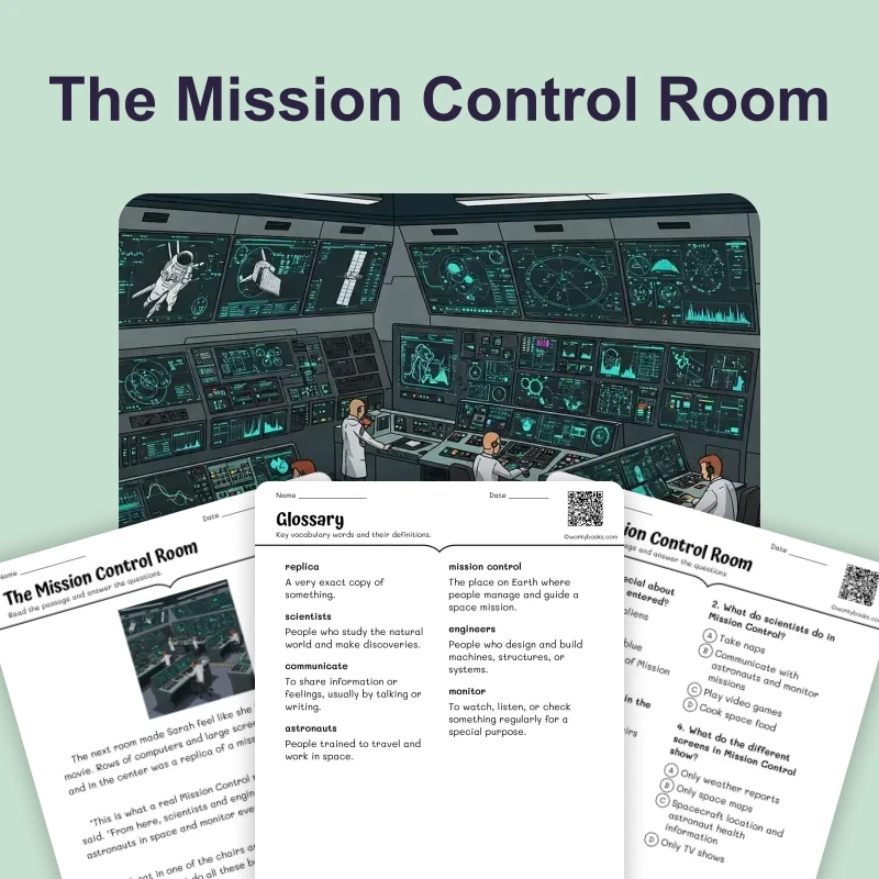 The Mission Control Room — ela — reading comprehension for Grade 2, Grade 3, Grade 4, page 1 of 4