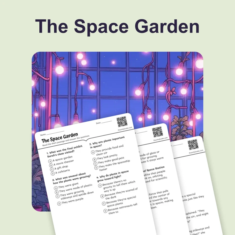 The Space Garden — ela — reading comprehension for Grade 2, Grade 3, Grade 4, page 1 of 4