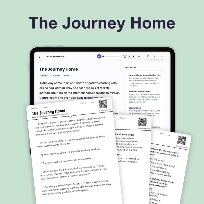 The Journey Home — ela — reading comprehension for Grade 2, Grade 3, Grade 4, page 1 of 4