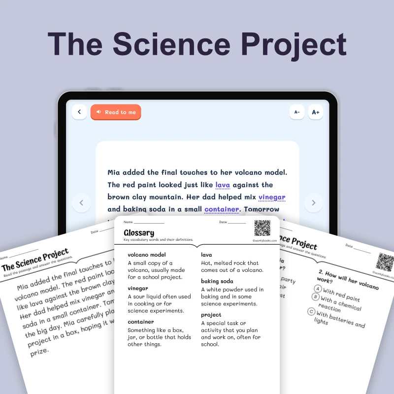The Science Project—Making Inference — ela — reading comprehension for Grade 3, Grade 4, Grade 5, Grade 6, page 1 of 4