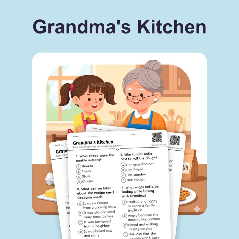Grandma's Kitchen — Making Inference — ela — reading comprehension for Grade 3, Grade 4, Grade 5, Grade 6, page 1 of 4