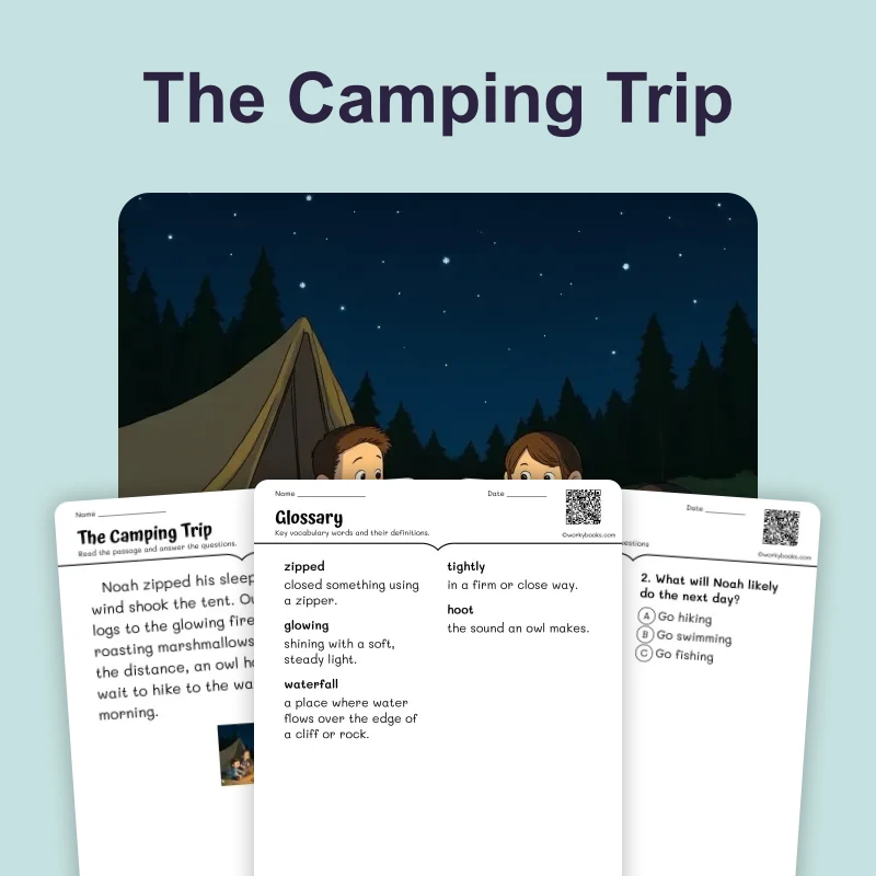 The Camping Trip — Making Inference — ela — reading comprehension for Grade 3, Grade 4, Grade 5, Grade 6, page 1 of 4