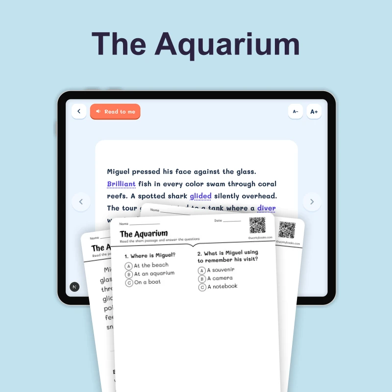 The Aquarium — Making Inference — ela — reading comprehension for Grade 3, Grade 4, Grade 5, Grade 6, page 1 of 4
